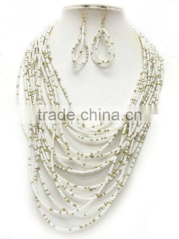 charm handmade beaded layered necklace and drop earrings set