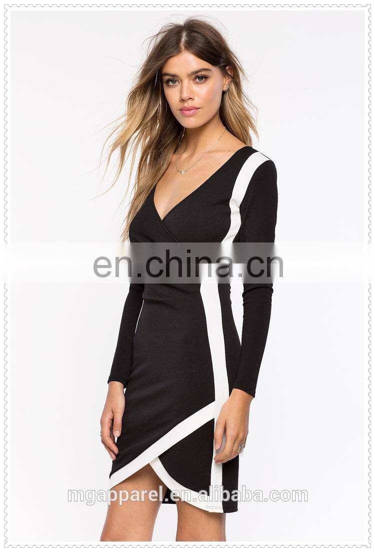 china supplier fashion long sleeves women sexy black bodycon wrap dress
