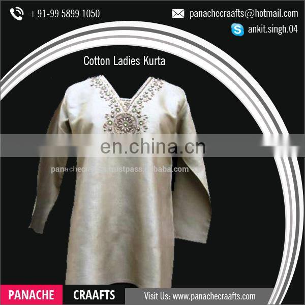 White Embroidered Neck Design Long Kurtis