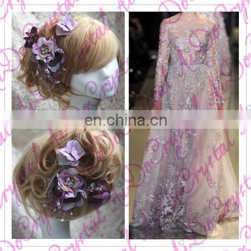 Aidocrystal lilac lace flower rhinestone flower headband bridal fascinators