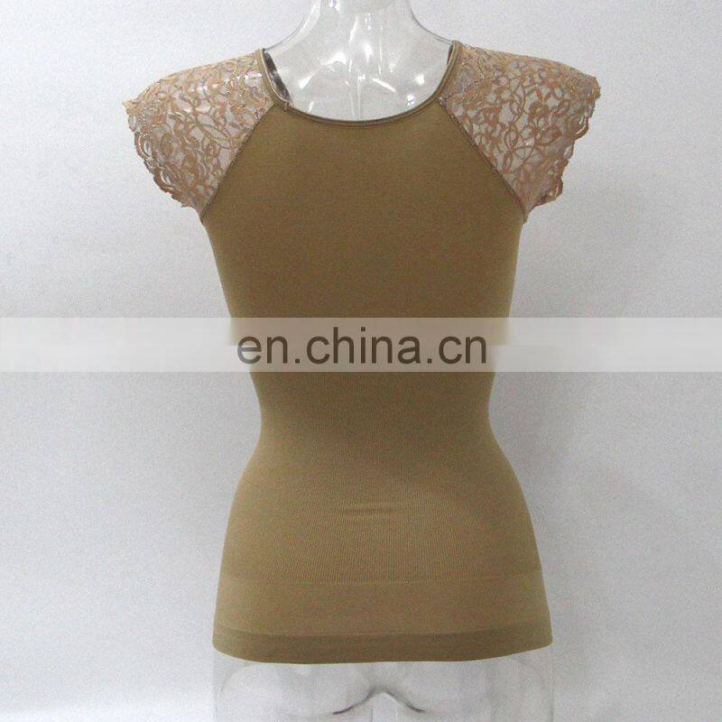 2015 beautiful seamless shapers Shoulder stitching lace and butterfly embroidery clothing