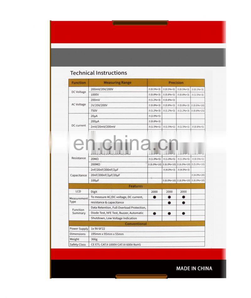 DT9205A 1999 maximum display pocket multimeter