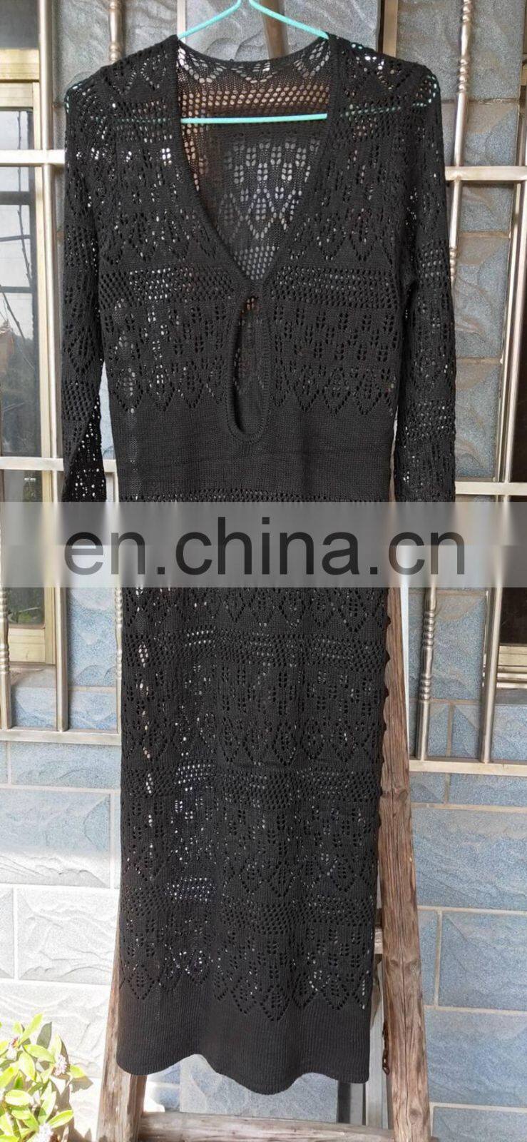 2019 Long crochet knitted beach cover ups swimsuit cover up beachwear woman swimwear