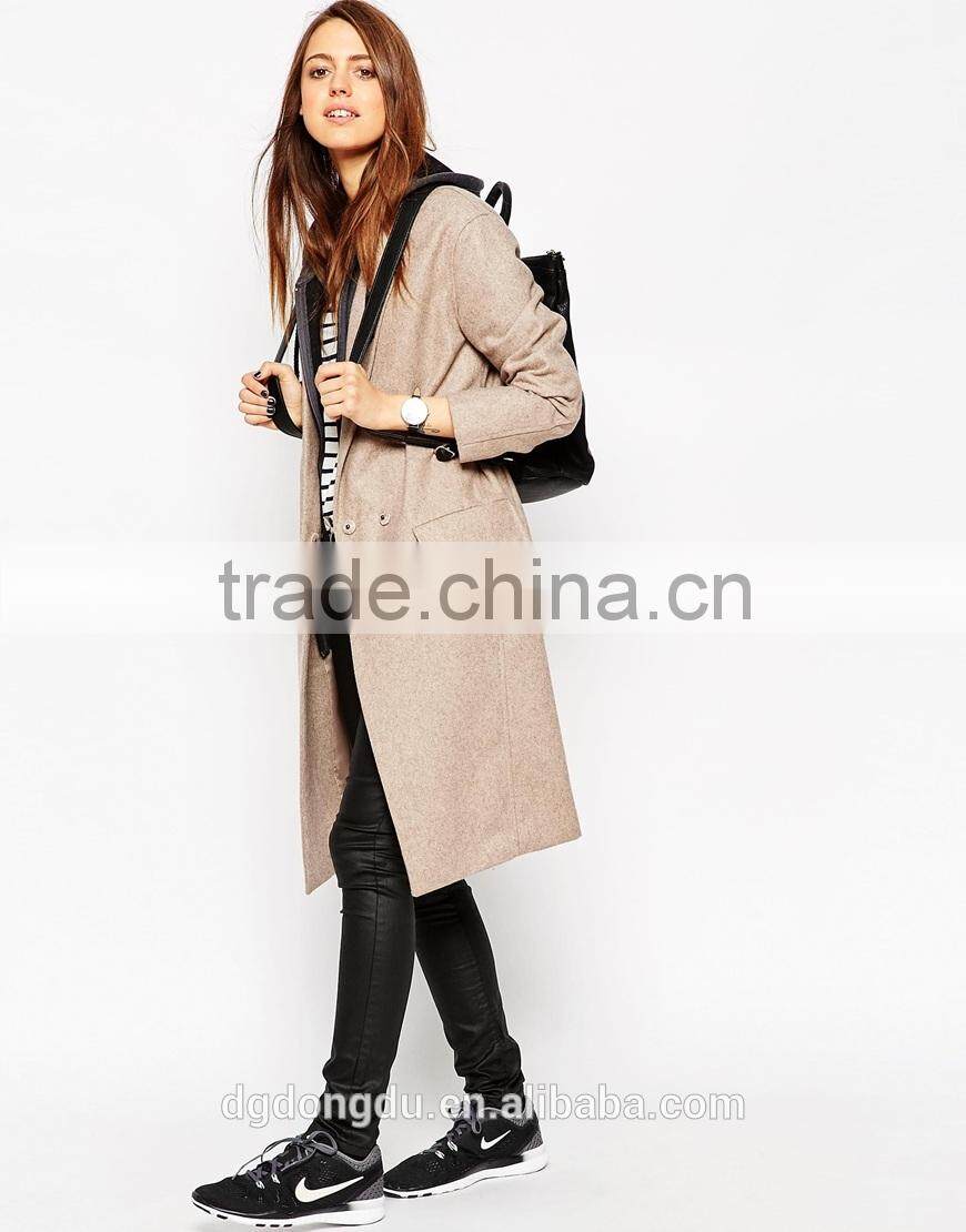 Korean style ladies wool trench coat 2016 new design