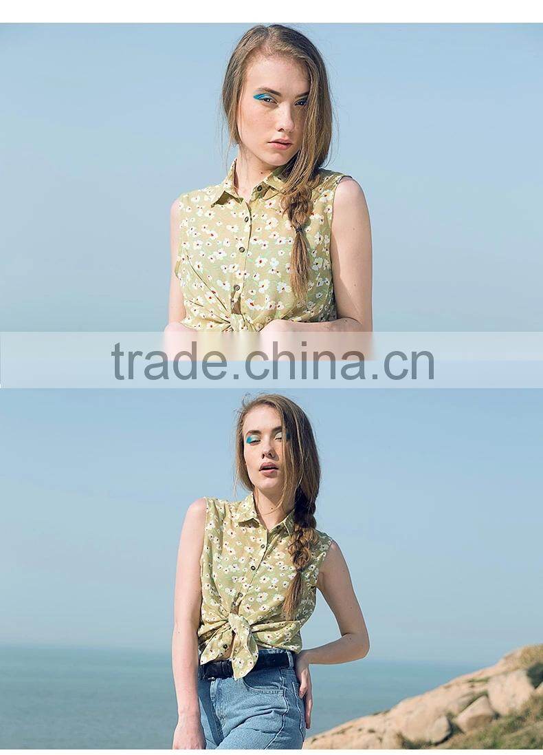 Classic Vintage Chiffon Sleeveless Women Shirt