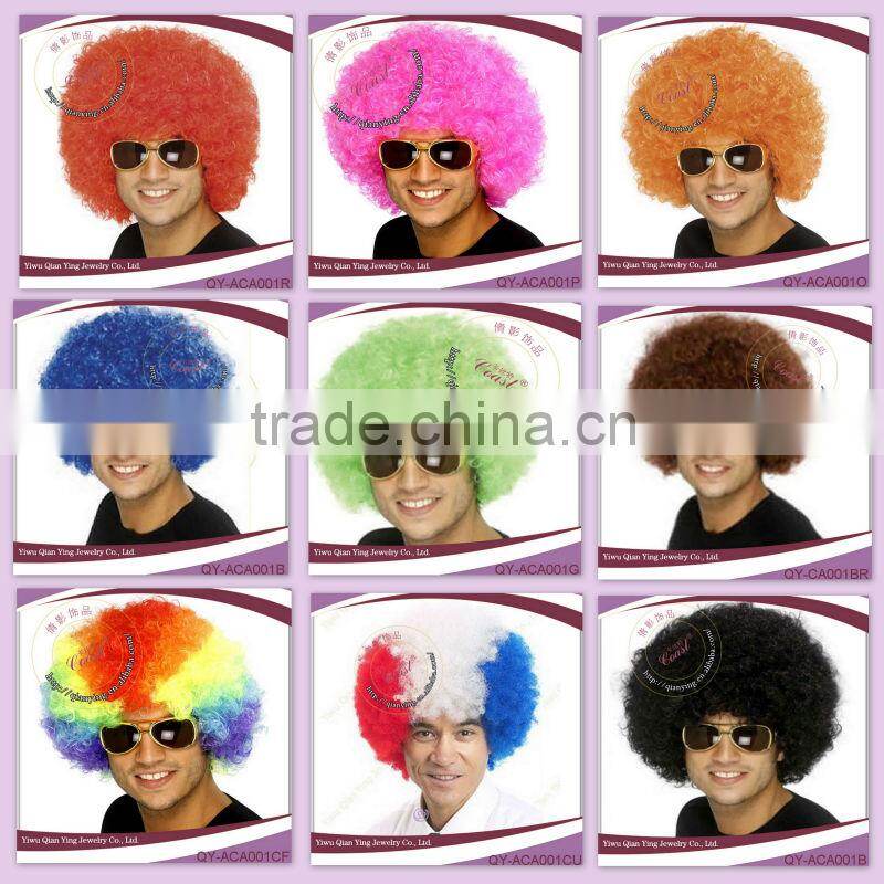 crazy rainbow color cheap afro curly clown party wigs