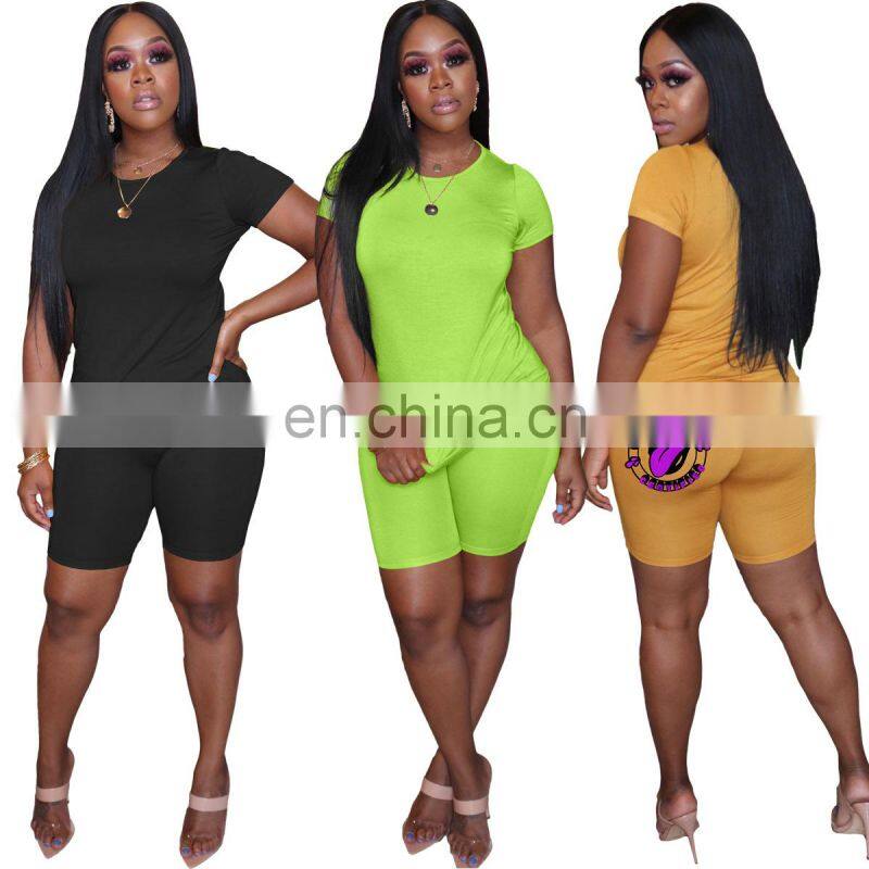 Spring and summer new fashion casual sports suit printed short-sleeved shorts suit plus size women's wholesale custom LOGO