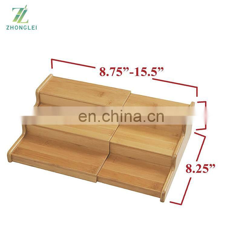 Spice Rack Kitchen Cabinet Organizer- 3 Tier Bamboo Expandable Display Shelf Spice Rack