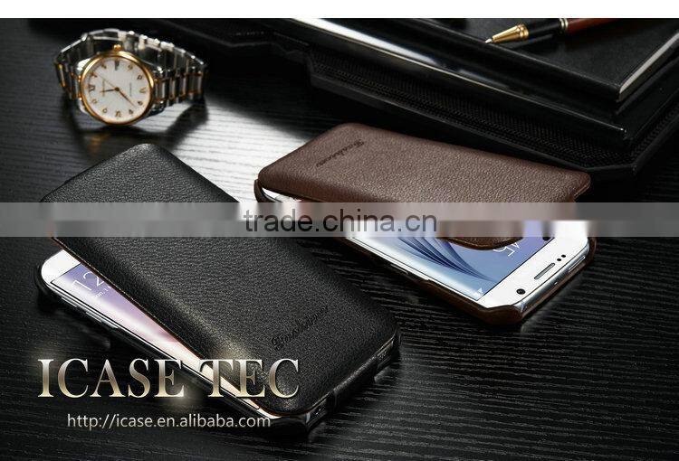 for samsung galaxy s6 edge flip case with real leather material