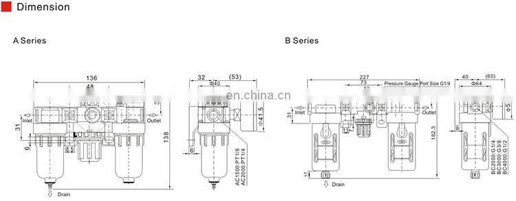 BC2000 airtac type air treatment processing filter regulator lubricator three unit