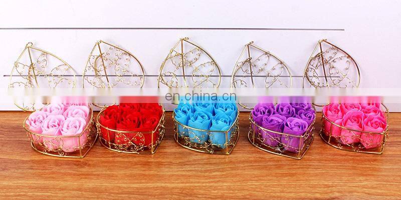 6pcs Soap Rose Flowers Gift Box Iron Basket Small Bouquets Gift Box Heart Shape Christmas Wedding Party Valentine's Day Gifts