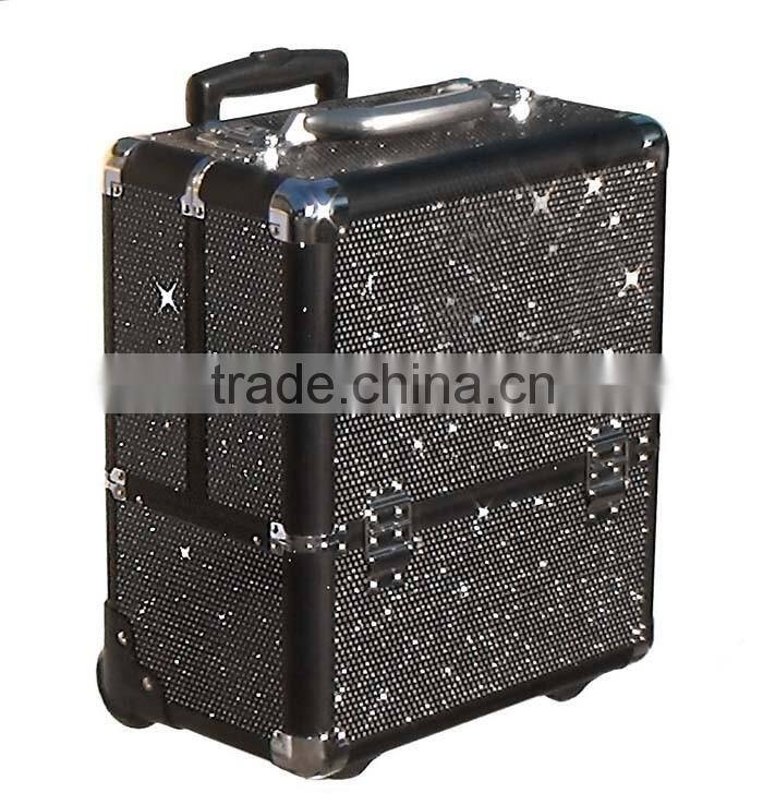 PRO Makeup Artist Rolling Train Case w/ 4trays & Dividers,Aluminum Travel Cosmetic trolley case