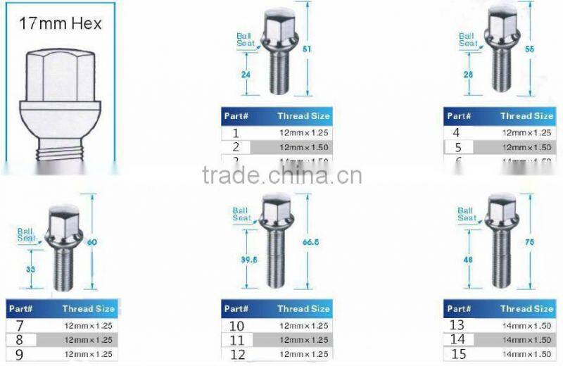 Wheel Bolt And Nut Wheel Hub Bolt Lug Bolts 17mm Hex