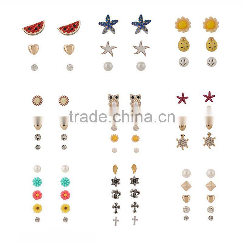 9 Pairs Small Cute Simple White Tone Design Post Stud Earrings Set for Girls Kids