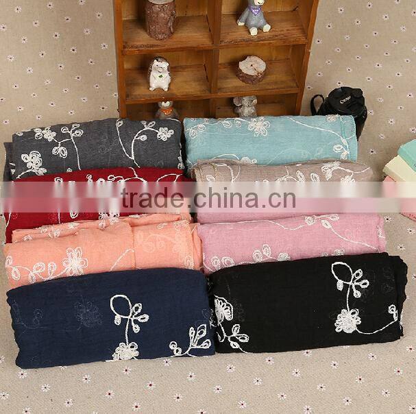 Wholesame Cotton Flower Embroidery Designs Women Hijab Scarf