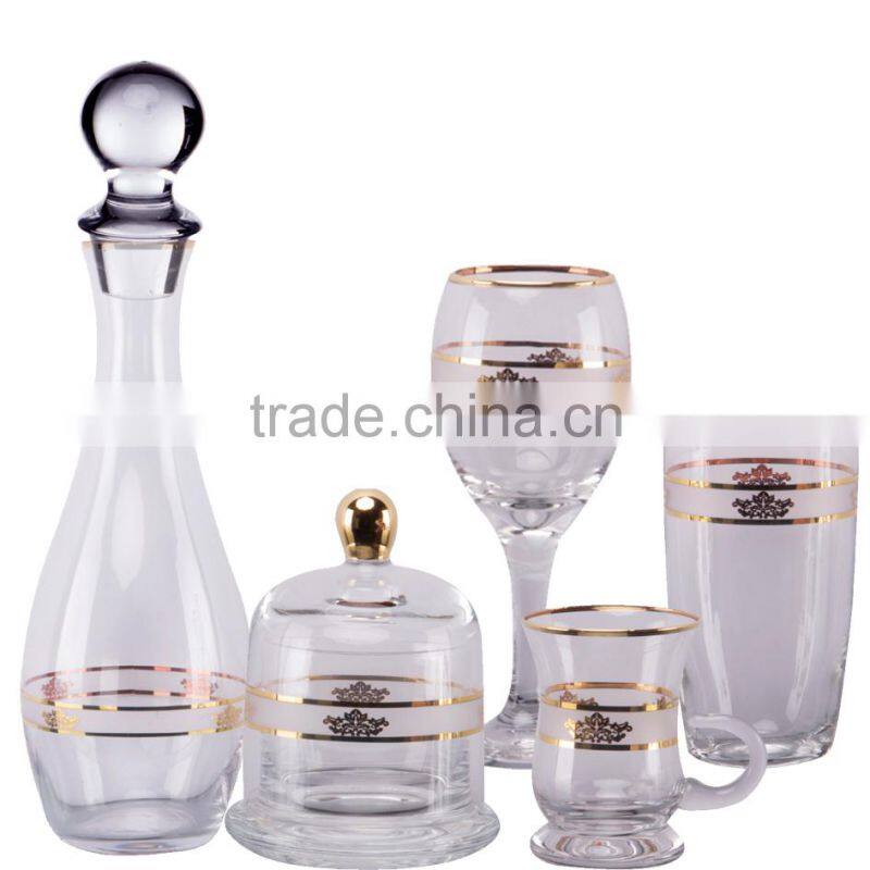 Clear Wine glass with golden band and golden rim
