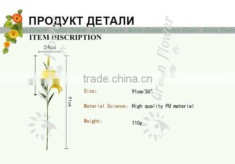 greenflower 2016 Wholesale 3 heads big Latex PU Artificial Flowers Lily Real Touch Bouquet Wedding decrations flowers