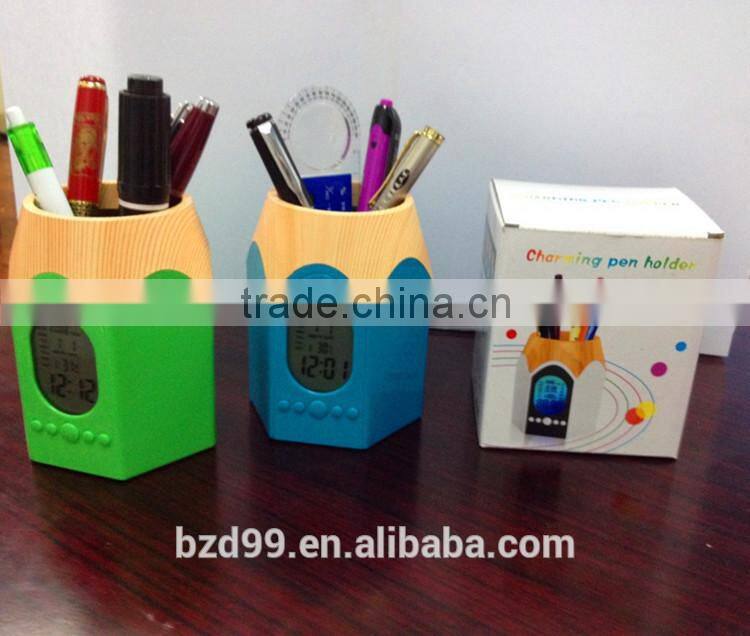 Multi-functional Calendar Pencil Desk Clock with Pen Holder /Brush Pot Table Clock/ Gift Set Wholesale OEM/ODM Manufacturer