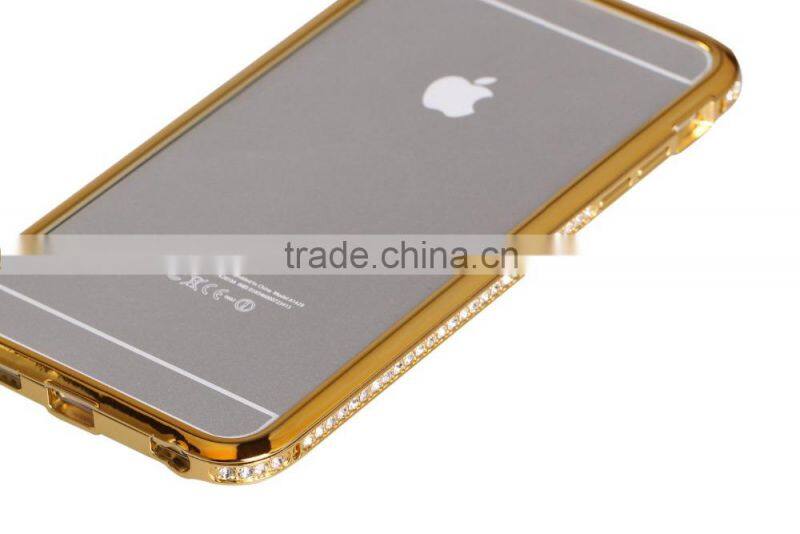 Luxury Metal Material Bumper with Bling Bling Diamond Edged Ex Frame 360 Protective Cell Phone Cases for Iphone6
