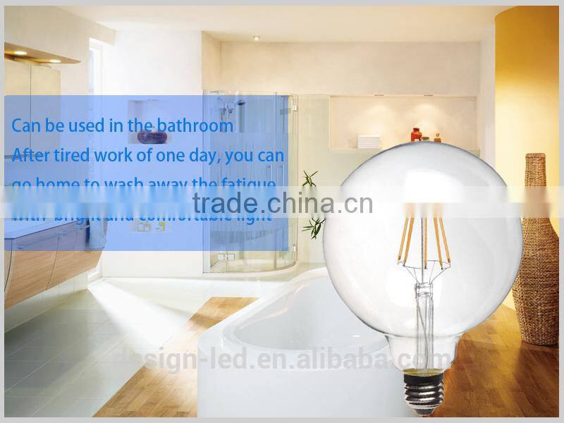2015 New products filament led bulb 6w dimmable bulb light with glass G125 led E27