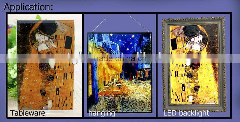 2013 hot sale tiffany art tree of life led back light wall hanging of glass silk screen print