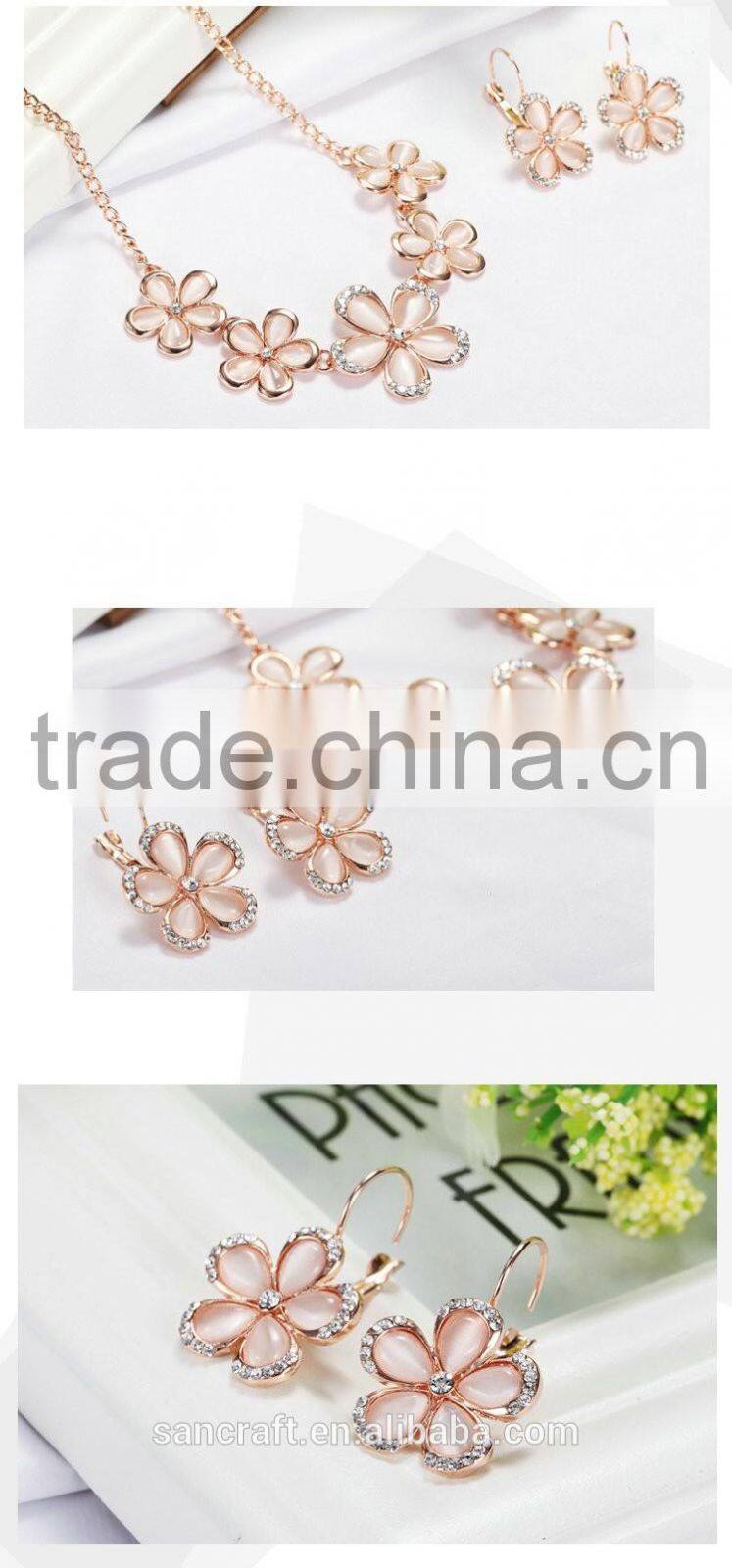 Fashionable rose gold plated opal jewelry set with necklace and earring