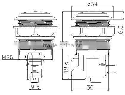34mm yellow plastic arcade game machine push button switch electric pushbutton switch Momentary