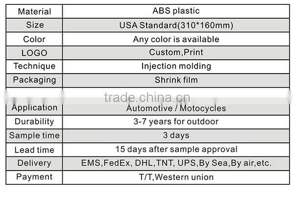 Custom USA size ABS plastic blank license plate frame, car number plate frame
