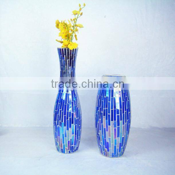 Glass streak mosaic vase and candle holder