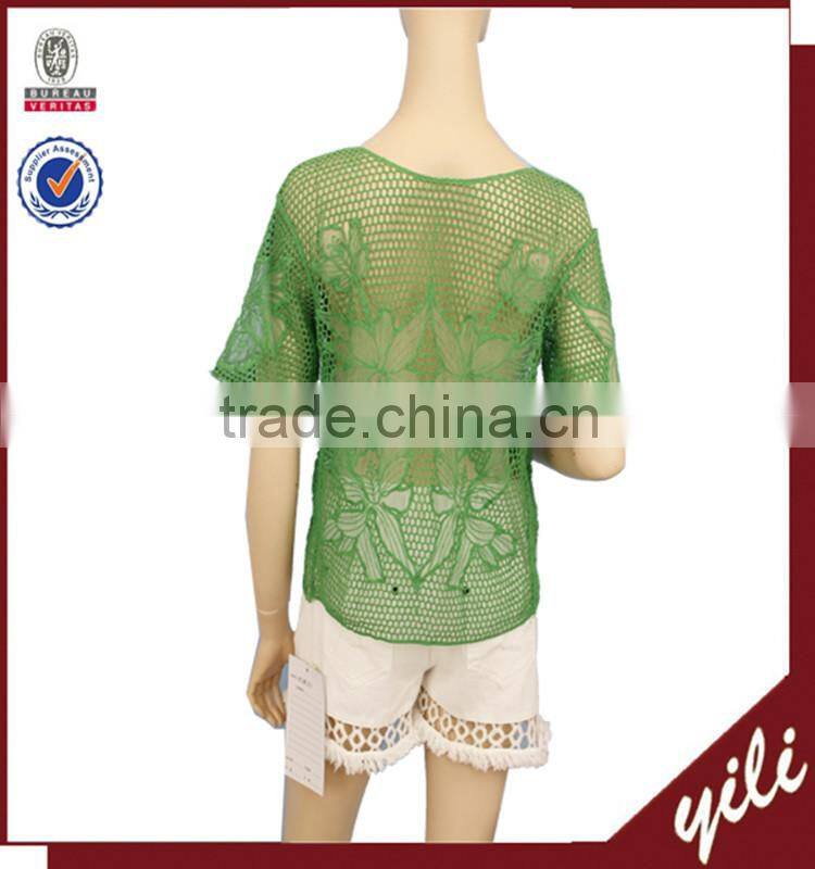 2016 summer short sleeve mesh fabric embroidery woman apparel