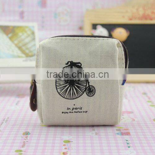 Small canvas Portable Linen Money Coins Case Makeup Zipper Bag Pouch