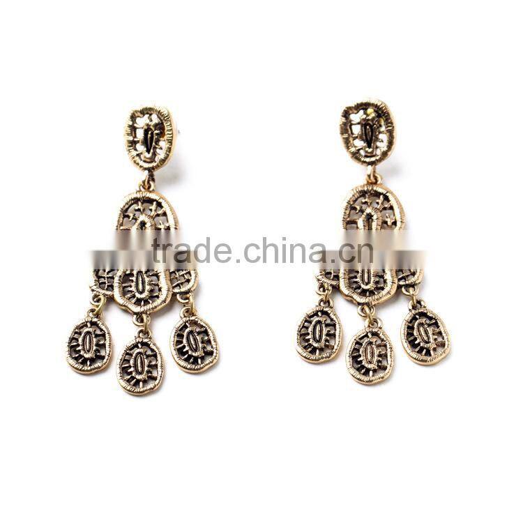 Antique gold hollow round pendant earring wholesale Fashion alloy drop earring