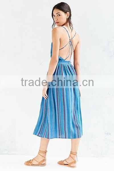 Fashion design American style stripy with spaghetti strap COLORFUL design casual dress