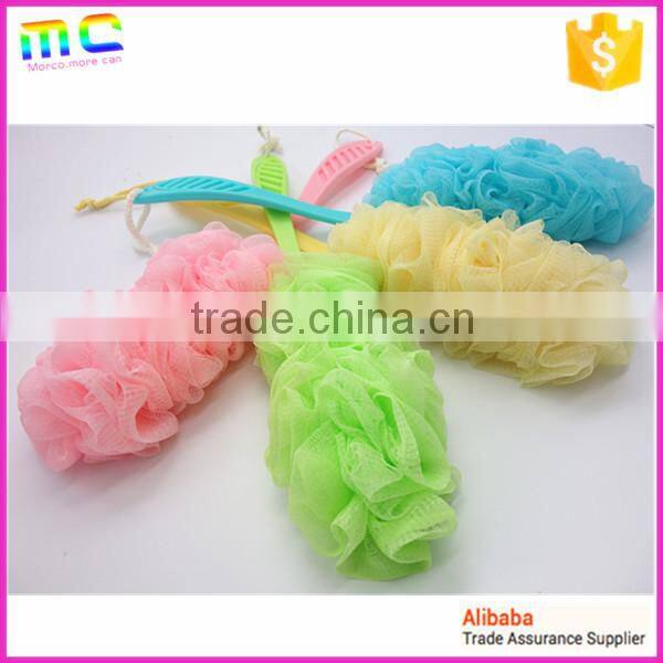colorful long hand PE mesh sponge back body bath brush