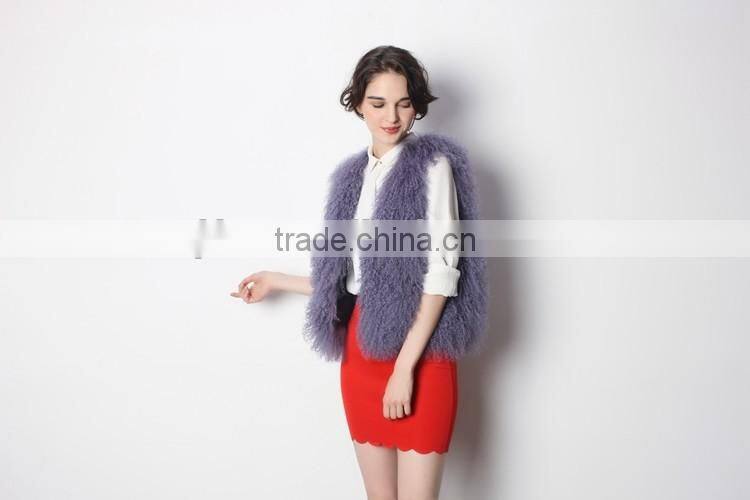 Baby Pink Wholesale Short Tibet Lamb Sheepskin Fur Soft Hair Fur Vest