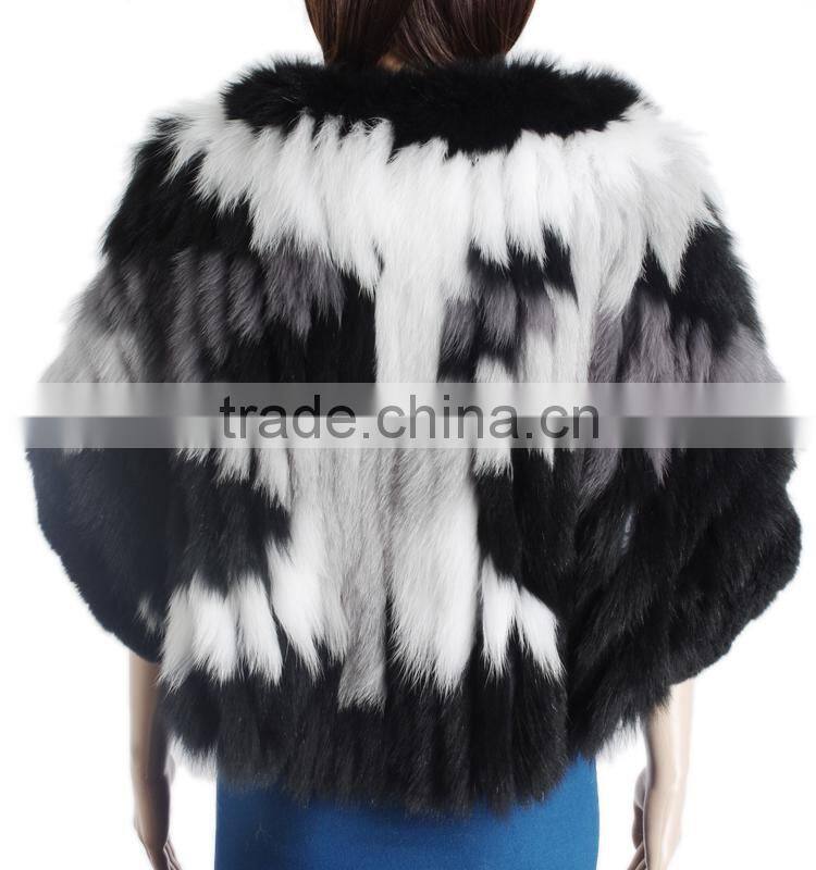 Fashion knitted fur coat/real fox fur coat women/quality rex rabbit fox fur knitted coat KZ150094