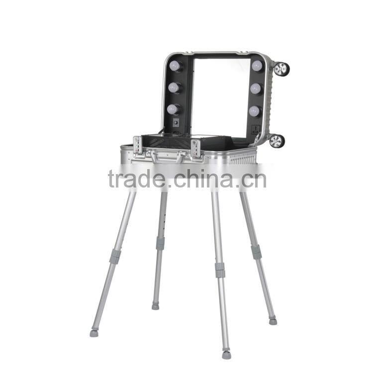 Sunrise Fashion High Quality Aluminum Carry Portable with lighted mirror Make up Case