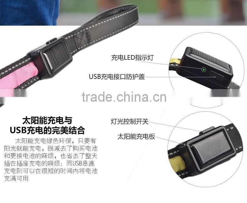 New Promotion Solar charging dog leash USB rechargeable LED lead