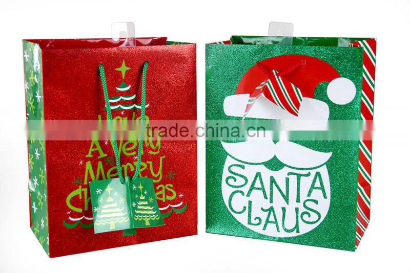 Wholesale handmade custom glitter christmas gift paper shopping bags