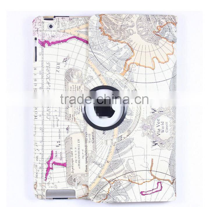 2016 hot selling leather cover for iPad smart case map