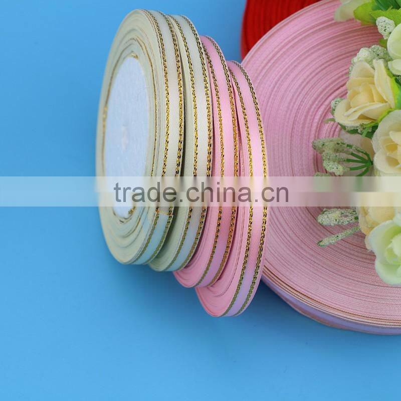 Wholesale Gold & Silver Metallic Edges Polyester Satin Ribbon Roll