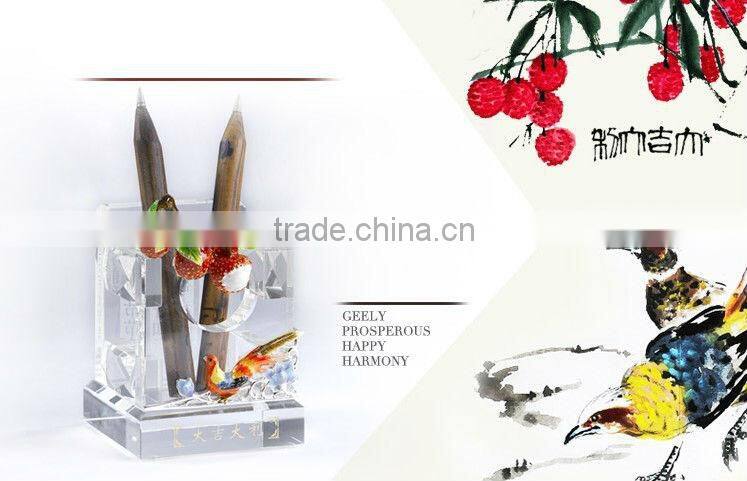 RORO Good Fortune litchi enamel pewter crystal pen holder