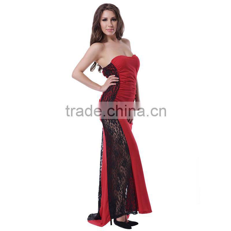 2016 New arrival fashion design prom dress strapless long red evening dress