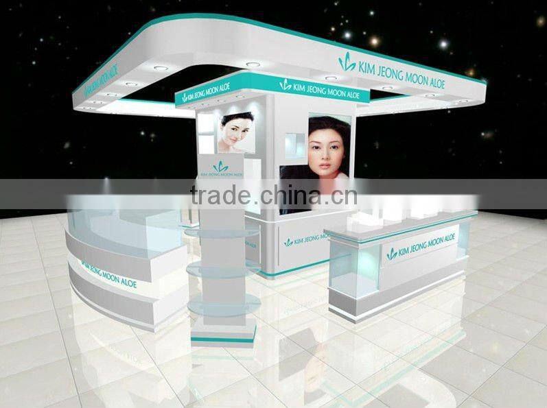 High end cosmetic mall kiosk makeup display showcase cosmetic display showcase with shine led light for sale
