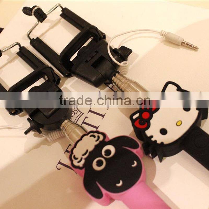 Most popular cartoon shape selfie stick, Colorful Smartphone Monopod Selfie Stick