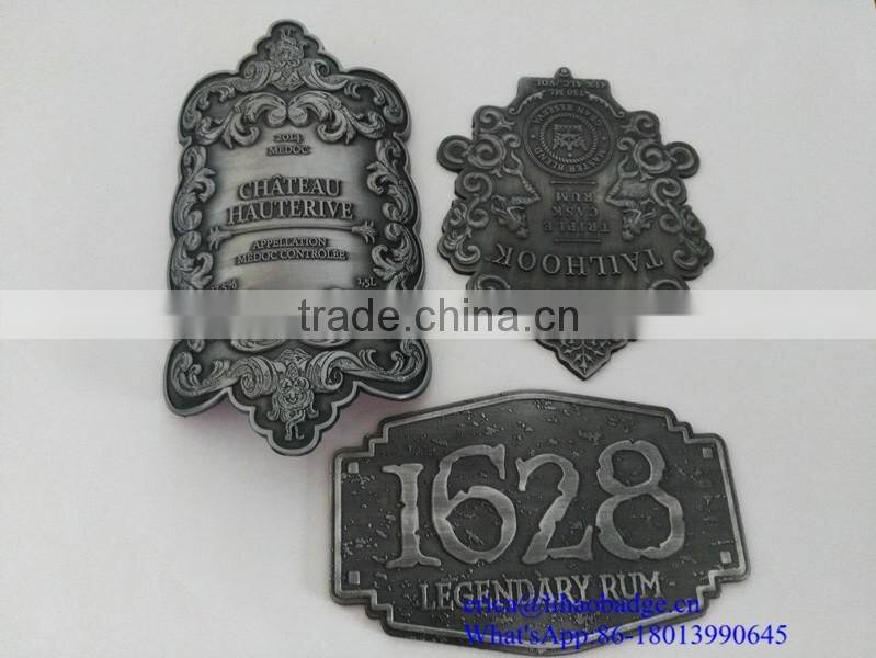 custom metal wine label self adhesive metal wine label plates