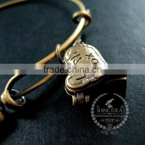 vintage bronze antiqued heart prayer wish box ice green glass beads wish charms fashion women wiring bangle bracelet 6450038
