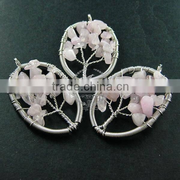 40x55mm oval handmade wiring tree in random pink rose quartz stone pendant charm DIY supplies 1820256