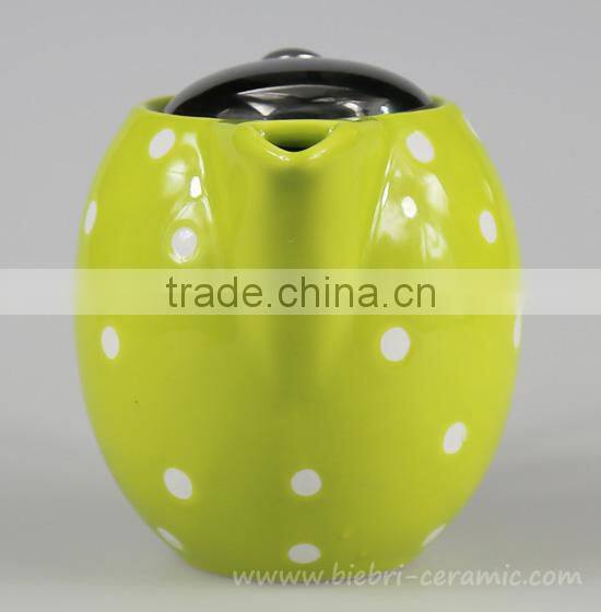 Green Color Glazed Ceramic Water Kettle And Teapot With Stainless Steel Lids And Infuser