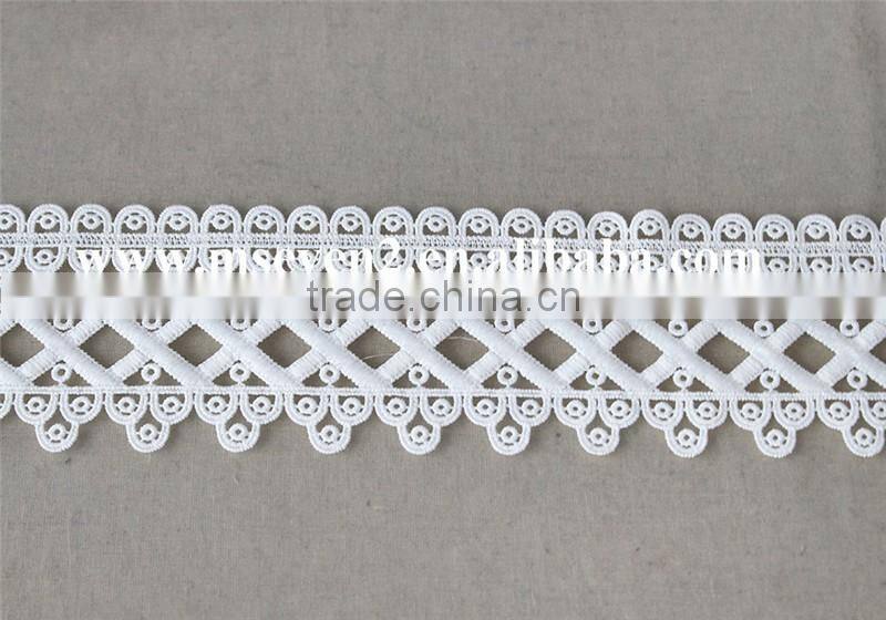 high quality of polyester lace trim, chemical lace trim white lace in 7 1/2 cm for lady garments